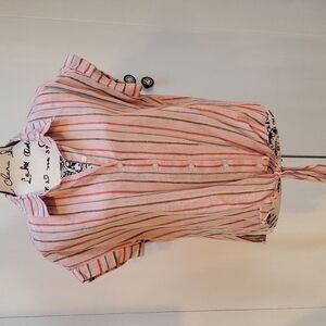 Women's  Cropped Pink Multi color Stripe Top Preppy  Sz. MEDIUM